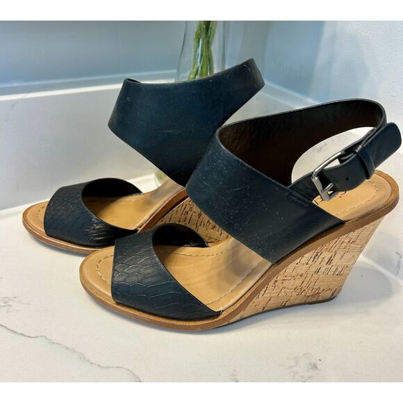 Black Wedge Sandals Women's Size 6 - Picture 7 of 8